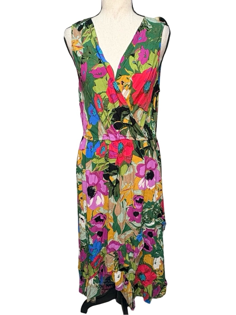 Plenty by Tracy Reese Daphne Floral Faux Wrap High Low Midi Dress M